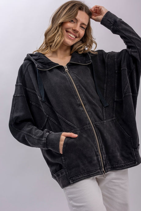 Black Front Zip Hooded Blue Velvet Jacket 7/2/26 1335