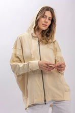 Cream Front Zip Hooded Blue Velvet Jacket 7/2/26 1337