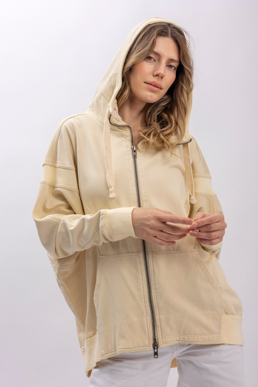 Cream Front Zip Hooded Blue Velvet Jacket 7/2/26 1337