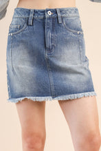 Denim Side Stud Detail Washed Denim Mini Skirt