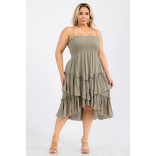 Olive Plus Size Square Neck Smocked Bodice Tiered Ruffle Hem Dress