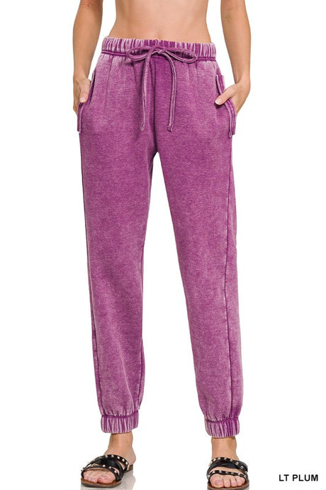 B Violet Acid Wash Fleece Sweatpants with Pockets 1011