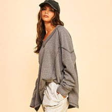 Grey V Neck Pullover Sweatshirt