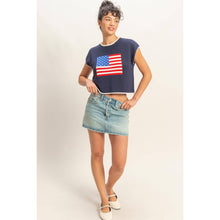 Navy Rolled Hem Sleeveless Flag Graphic Top
