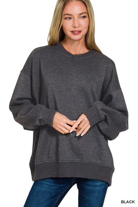 Black Acid Wash Oversized Fleece Zenana Pullover 10/27/26 1548