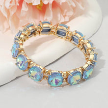Silver Round Stone Cluster Beaded Stretch Evening Bracelet