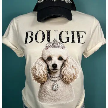 Natural Betty the Bougie Poodle Glam Dog Rhinestone Graphic Tee