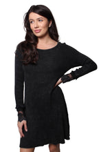 Black Long Sleeve Round Neck Lace Detail Waffle Dress