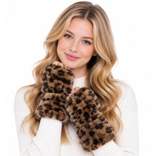 Brown C.C Leopard Fur Fingerless Winter Gloves