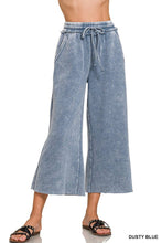 Crop Black Acid Wash Fleece Palazzo Sweatpants With Pockets