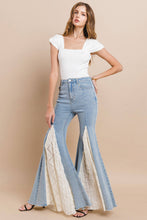 Light Denim Lace Detail Wide Leg Jeans