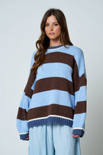 Blue Oversized Stripe Crew Neck Long Sleeve Sweater