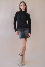 Black Side Stud Detail Washed Denim Mini Skirt