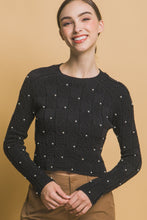 Black Cropped Stone Quilted Love Tree Sweater 10/23/24 9156