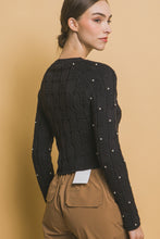 Black Cropped Stone Quilted Love Tree Sweater 10/23/24 9156
