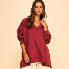 Berry V Neck Pullover Sweatshirt