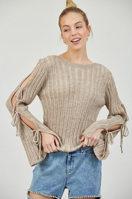 Mocha Open Sleeve Ribbon Sweater 7/22/25 1057
