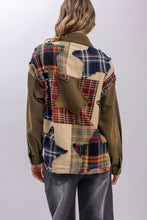 Olive Star Patch Plaid Color Block Button Down Blue Velvet Jacket 7/2/26 1339