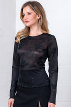 Black Long Sleeve Crewneck Laced Top