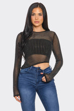 Ivory Rhinestone Studded Long Sleeve Asym Hem Top 11/17/24 9218