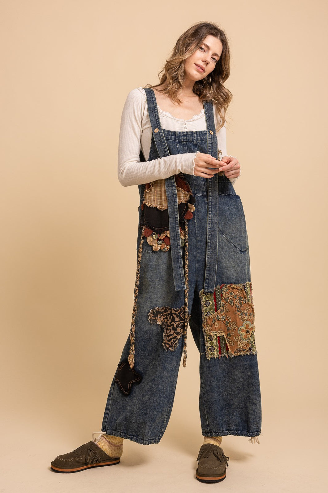 Denim Patchwork Slouchy Bib Blue Velvet Overalls 9/9/26 1442