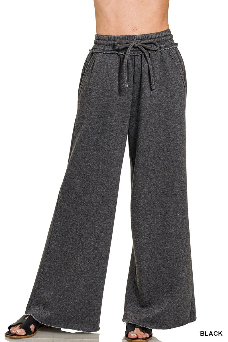 Black Acid Wash Fleece Palazzo Zenana Sweatpants 8/20/26 1396