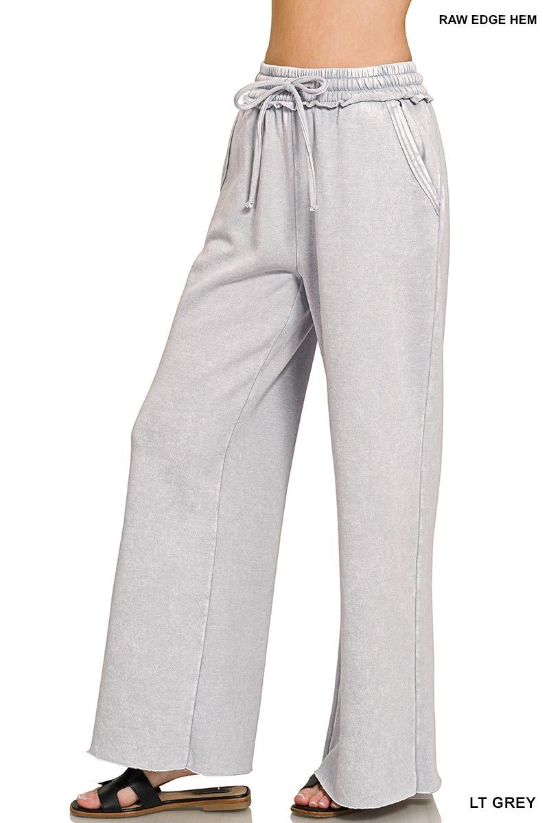 Light Grey Acid Wash Fleece Palazzo Zenana Sweatpants 10/2/26 1474