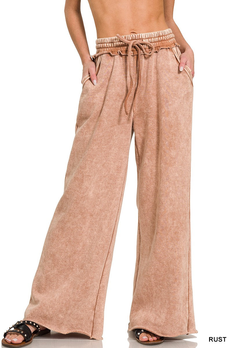 Rust Acid Wash Fleece Palazzo Zenana Sweatpants 8/20/26 1397