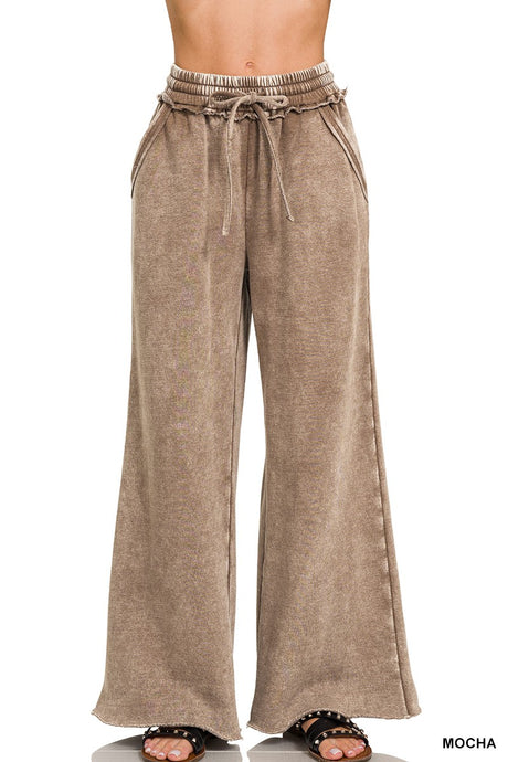 Mocha Acid Wash Fleece Plazzo Zenana Sweatpants 7/7/25 1010
