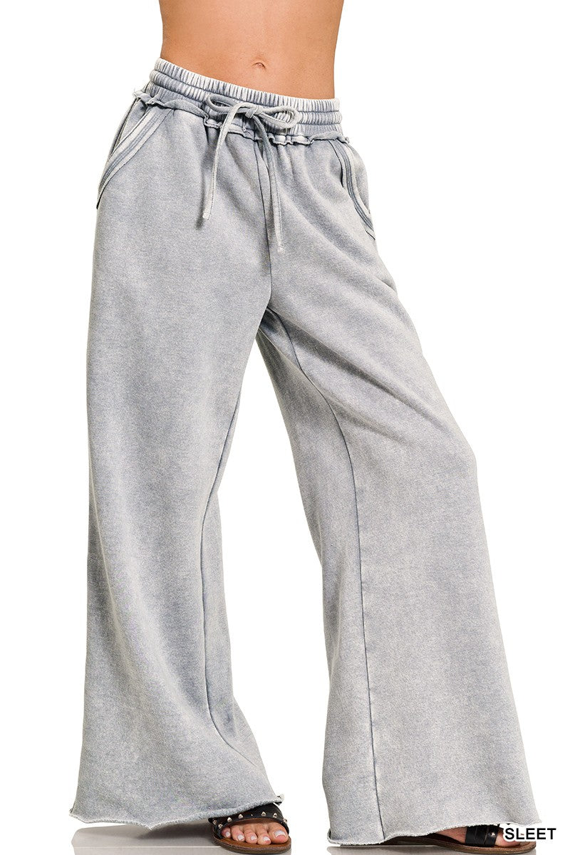 Sleet Acid Wash Fleece Palazzo Zenana Sweatpants 8/20/26 1398
