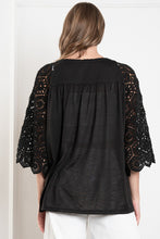 Black Ace Quarter Sleeve Contrast Blue Velvet Top 5/2/25 9866