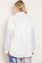 White Glow Denim Overfit Contrast Sleeve Blue Velvet Shacket 7/2/26 1329