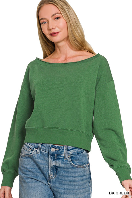 Dark Green Fleece Boat Neck Zenana Pullover 10/7/26 1490