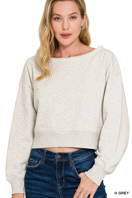 Heather Grey Fleece Boat Neck Zenana Pullover 10/7/26 1491