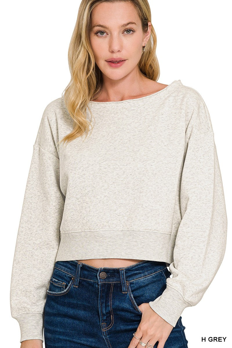 Heather Grey Fleece Boat Neck Zenana Pullover 10/7/26 1491