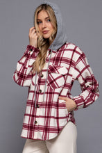 Ivory Wine Long Sleeve Plaid Button Down with Hoodie Fleece Jacket