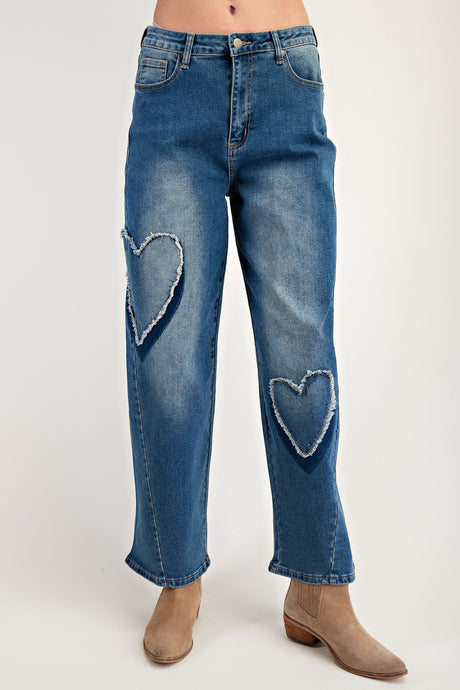 Denim Blue Heart Patch Washed Stretch Easel Pants 4/14/25 9750