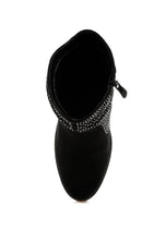 Black Chinar Rhinestone Studded Slouchy Ankle Boots