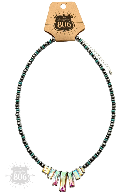 Rhinestone and bead necklace: Turquoise