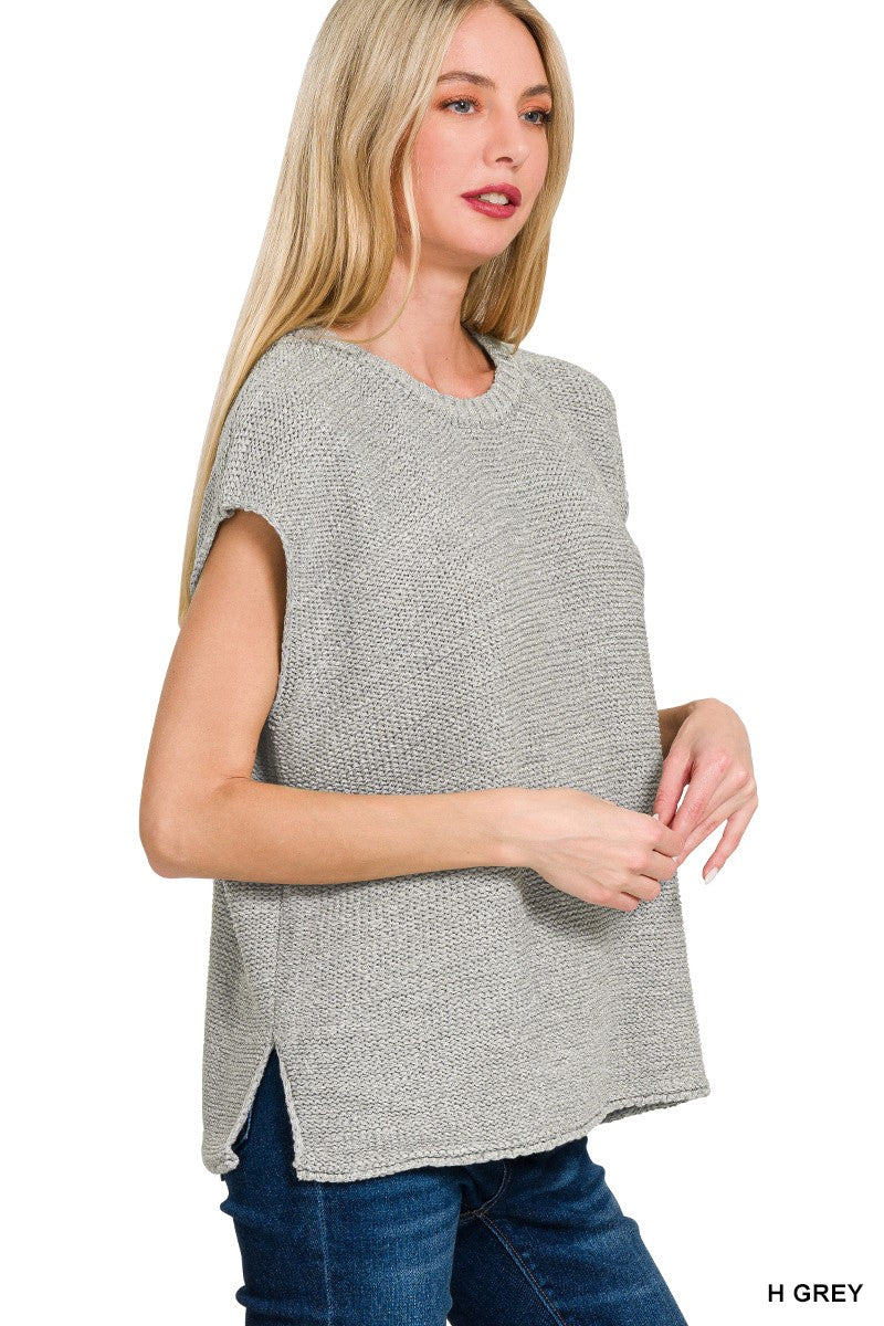 Heather Grey Oversized Crew Neck Zenana Sweater Vest 10/14/26 1532