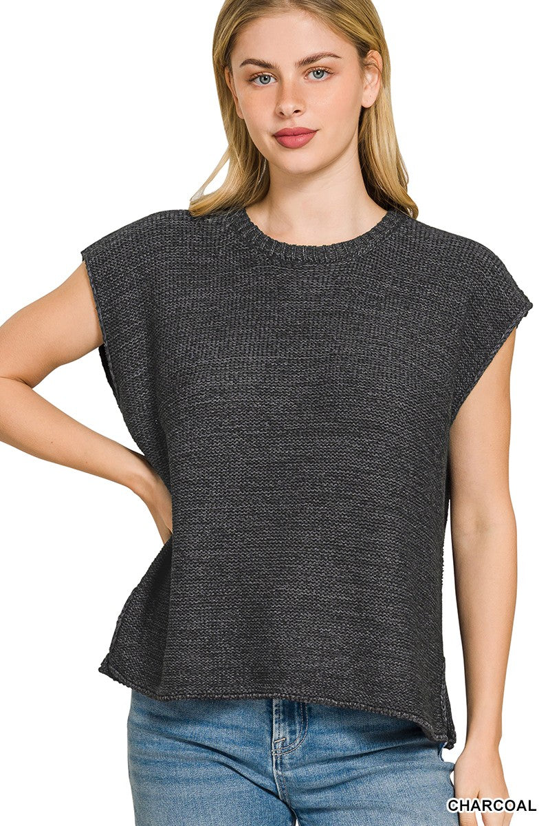 Charcoal Oversized Crew Neck Zenana Sweater Vest 10/14/26 1531