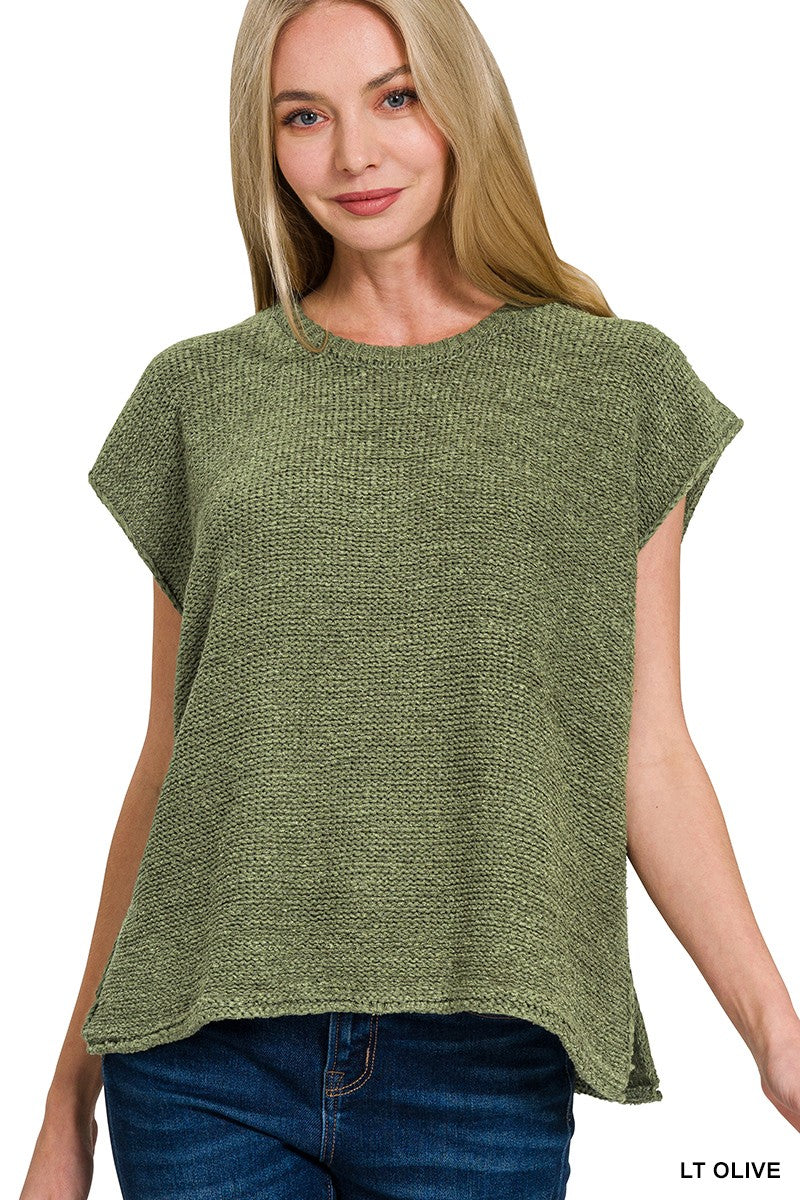 Light Olive Oversized Crew Neck Zenana Sweater Vest 10/14/26 1534