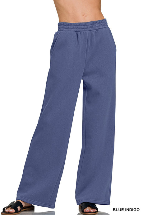 Blue Indigo Fleece Zenana Pants with Pocket 8/4/26 1347