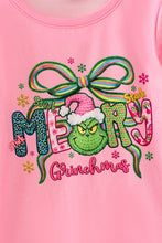 Merry Grinchmas pink bell sleeve top and green sequins bell bottoms