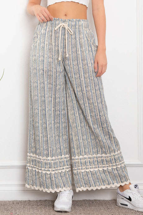 Grey Elastic Waist Wide Leg Blue Velvet Pants 5/1/25 9864