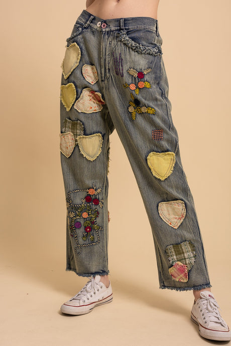 Denim Playful Heart Embroidered Denim Blue Velvet Pants 6/23/26 1326