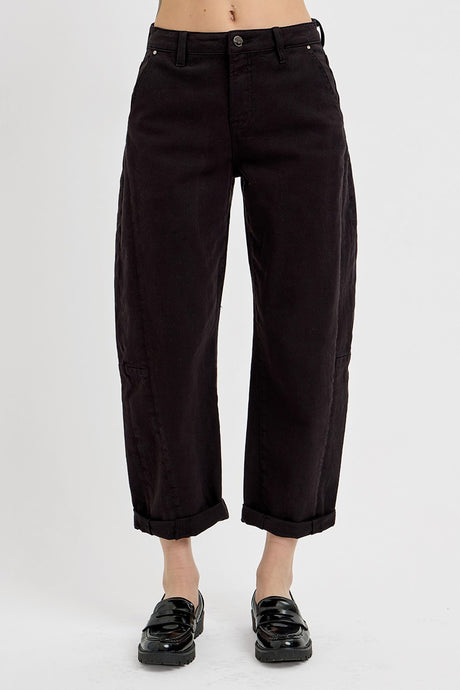 Black High Rise Relaxed Barrel Cuffed Risen Pants 5/13/25 9885