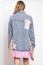 Denim Bottom Ruffle Patchwork Washed Blue Velvet Shirt 2/14/25 9630