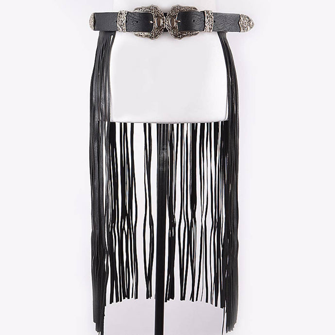 Black Double Buckle Curtain Fringe Belt