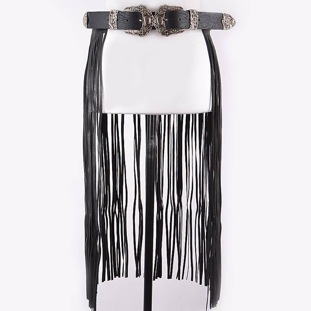 Black Double Buckle Curtain Fringe Belt